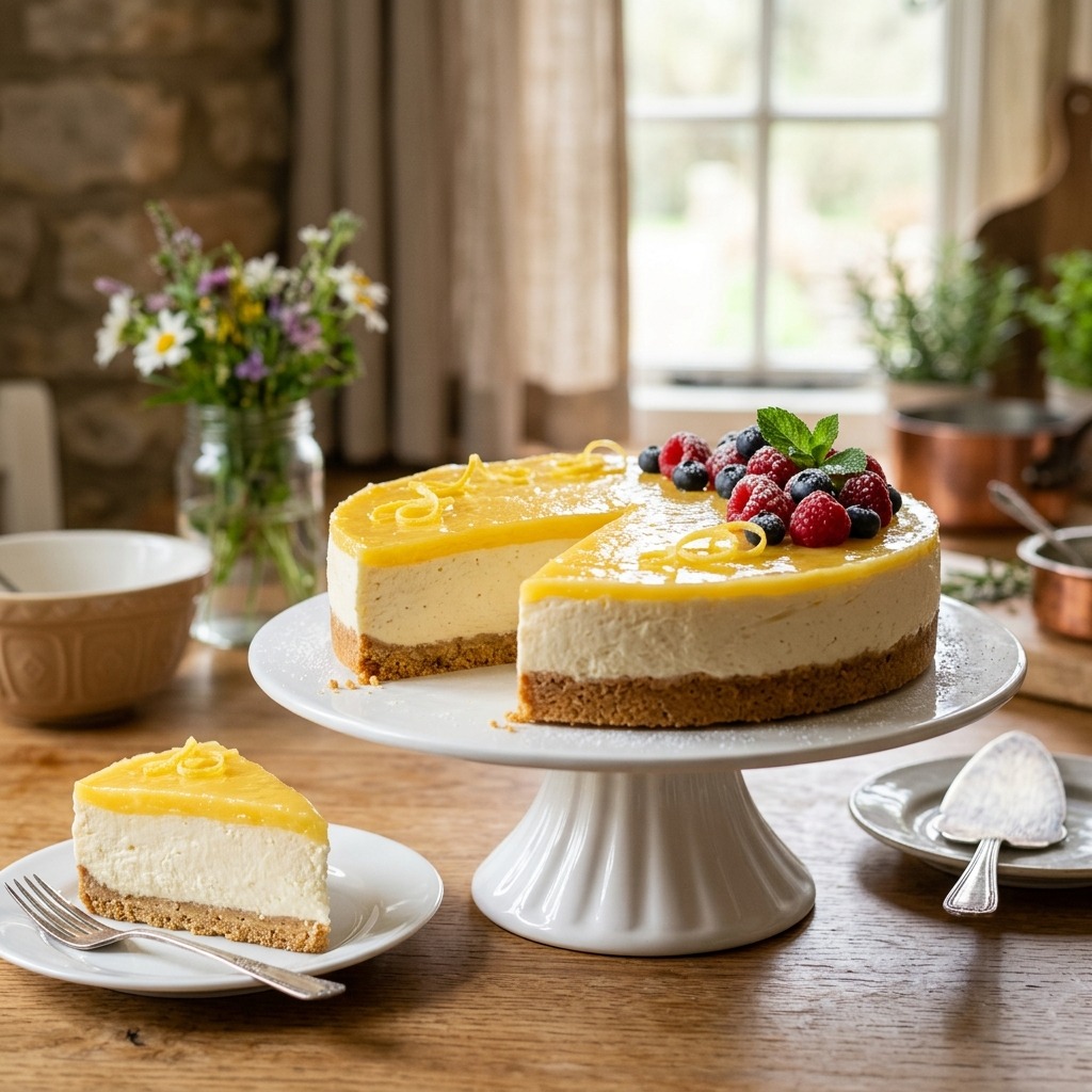 Mary Berry no-bake cheesecake with buttery digestive base and lemon cream cheese filling