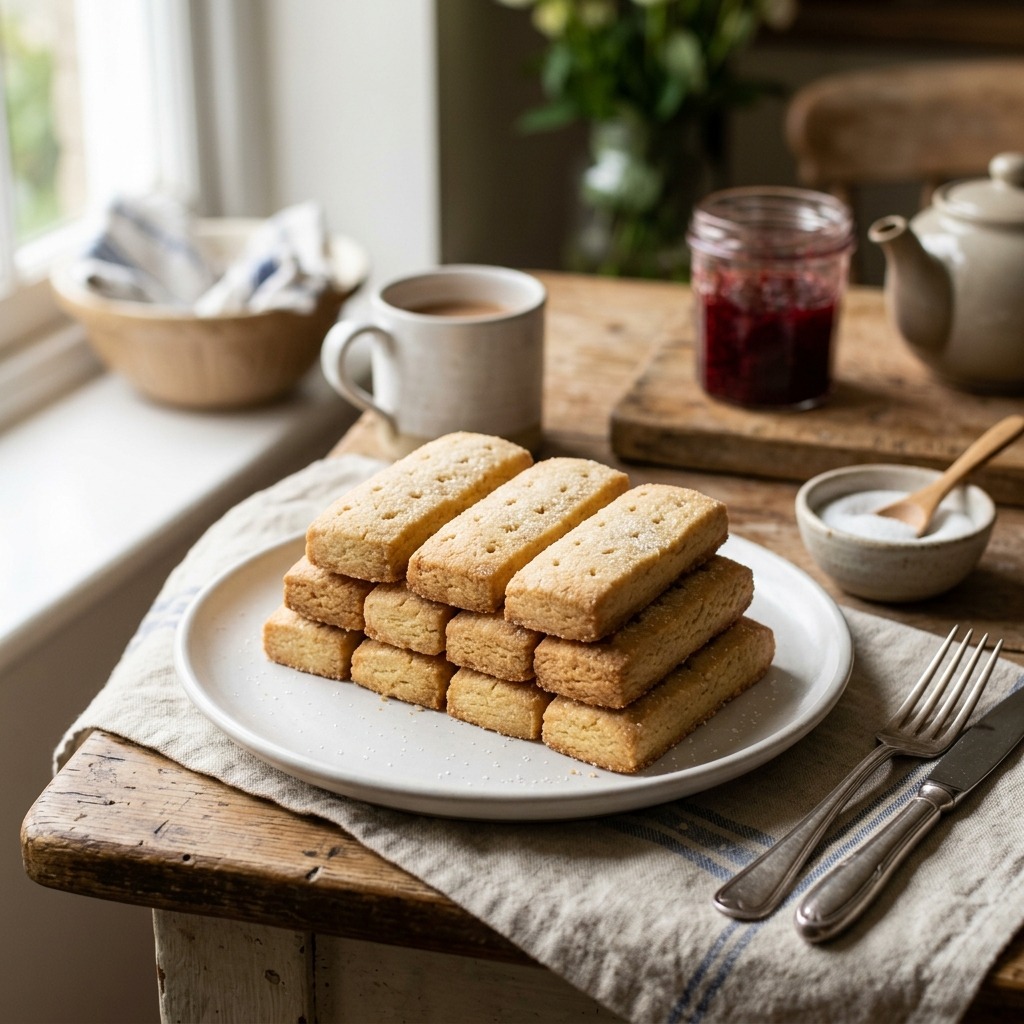 Mary Berry shortbread cookies with pale golden edges and Demerara sugar topping